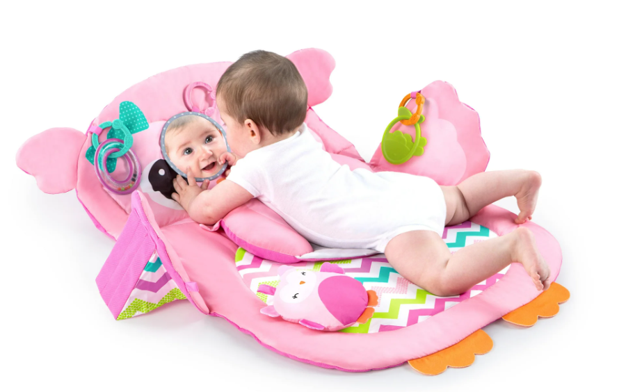 Bright Starts Tummy Time Prop & Play Activity Mat Pink Owl