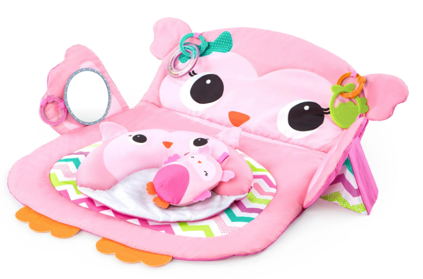 Bright Starts Tummy Time Prop & Play Activity Mat Pink Owl