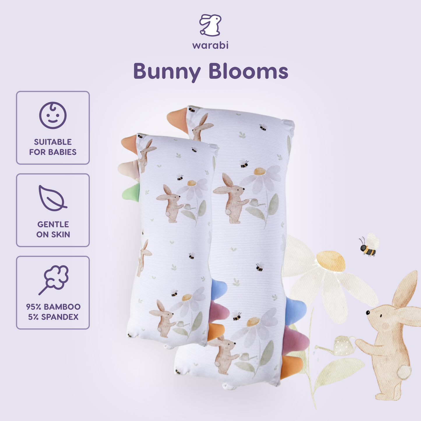 Warabi Baby Bunny Blooms Snuggle Buddy Pillow